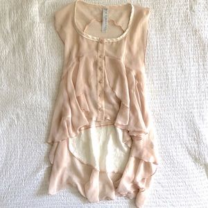 New Free People Tank Top Pink Flowy Button Ruffle